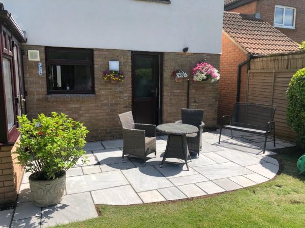 Sandstone patio installation in Moreton-in-Marsh, Gloucestershire